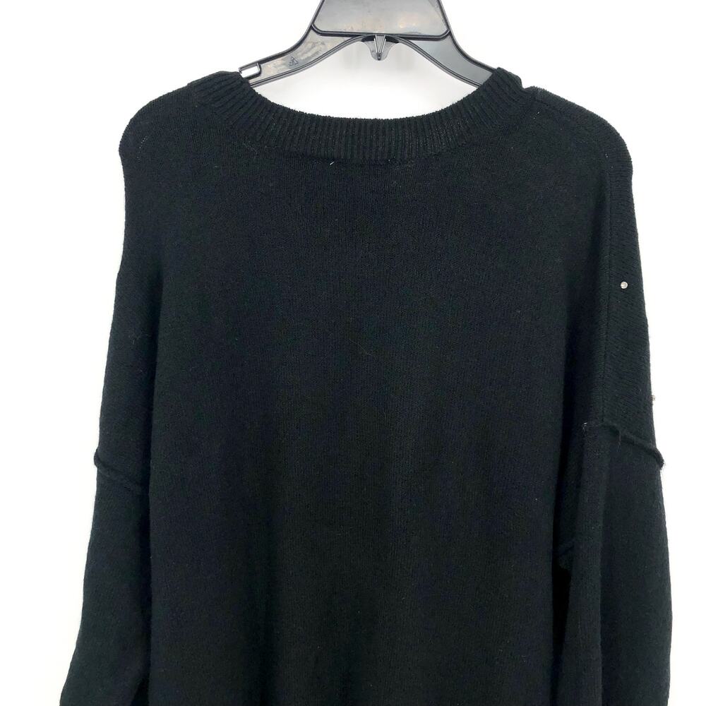 CECE Crew Neck Drop Shoulder Rhinestone Sweater Large Black  Jersey Knit NWT - Picture 5 of 9
